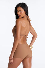Unforgettable 1 Piece Plunge Cut Out Swimsuit Romper - Brown