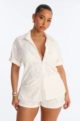 Cristal Textured Swim Cover Up Short Set - White