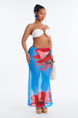 Blue Lagoon Floral Mesh Cover Up Skirt - Blue/combo
