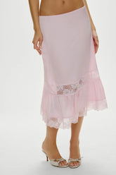 Hideaway Satin Slip Midi Skirt - Strawberries & Cream