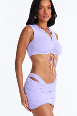 Hooded Swim Top & Skirt 3 Piece Set - Lilac