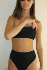 Jenna Ribbed High Waist Bikini Bottom - Midnight