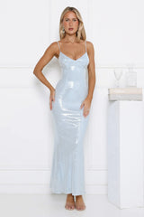 Glitter Bloom Sequin Maxi Dress Blue