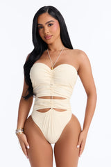 Float My Boat 1 Piece Cut Out Chain Strapless Swimsuit - White