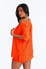 Cristal Textured Swim Cover Up Short Set - Orange