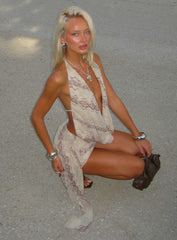 Snakepit Halter Plunge Mini Dress Snake Print