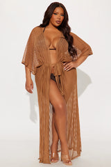 Beach Shade Stripe Cover Up Maxi Kimono - Mocha