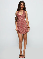 Laraline Halter Mini Dress Red Check