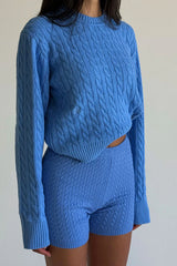 Varsity Cable Knit Sweater - Blue Moon