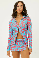 Nova Terry Floral Long Sleeve Button Up - Blue Magic