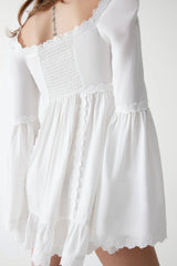 Sunflower Floral Embroidered Mini Dress - White