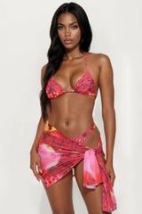 Sultry Tropics 3 Piece Bikini Sarong Set - Hot Pink/combo