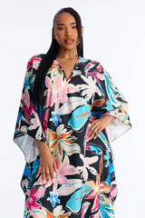 Find Me In Hawaii Floral Long Sleeve Kaftan Cover Up - Multi Color
