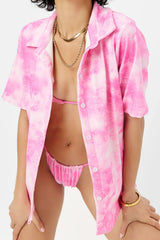 Hunter Terry Button Up Shirt - Distorted Pink Dye