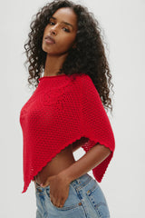 Sophie Crochet Poncho - Red Rose