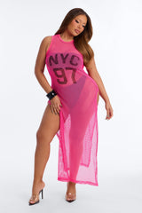 Poolside Chilling Fishnet Cover Up Dress - Pink