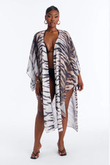 Wildin Out Long Sleeve Animal Print Cover Up Kimono - Brown/combo