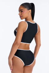 Waves Runner Colorblock Tank High Waist 2 Piece Bikini Bottom - Black/White
