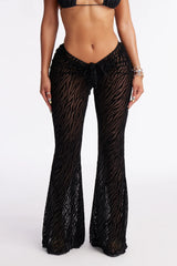 Ayesha Zebra Mesh Cover Up Flared Pants - Black