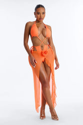 Summer Sunsets Rosette Mesh Cover Up Skirt - Tangerine