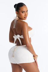 Leia Criss Cross Halter Boy Shorts 2 Piece Bikini - White