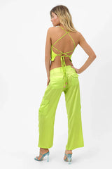Macey Plissé Halter Top - Kiwi