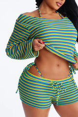 Yasmine 4 Piece Bikini and Coverup Set - Green/combo