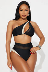 Marie One Shoulder Contrast 2 Piece Bikini - Black/White