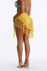 In The Tropics Mesh Fringe Swim Cover Up Sarong - Yellow