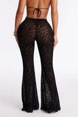 Ayesha Zebra Mesh Cover Up Flared Pants - Black