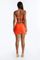 Sunset Fever 1 Piece Strappy One Shoulder Swimsuit & Cover Up Sarong Sunsuit - Neon Orange