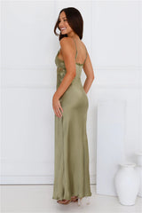 Luxe Slip Satin Maxi Dress Olive