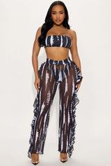 Aubriella Bandeau Ruffle Pants 3 Piece Bikini Set - Black/White