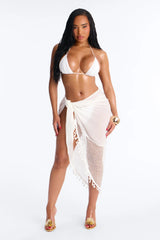 Quick Dip Midi Waist Tie Swim Cover Up Sarong - White
