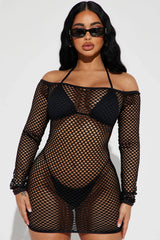 Beach Please Fishnet Dress Cover Up - Black
