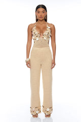 Off The Grid Crochet Sunsuit Pant 2 Piece Set - Sand