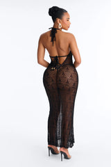 Jocelyn Crochet V-Neck Swim Cover Up Dress - Black