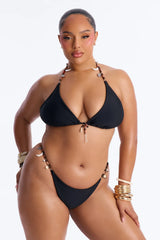 Dune 2 Piece Triangle Beaded Bikini Set - Black
