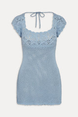 Eloise Crochet Mini Dress - Blue Jay