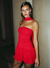 Odela Strapless Drop Waist Mini Dress Red