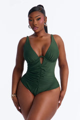 Happiest Hour 1 Piece Ruched Underwire Swimsuit - Olive