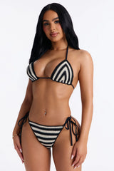 Chelsea Crochet Striped 2 Piece Bikini Set - Black/White