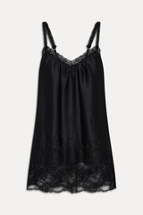 First Crush Satin Babydoll Dress - Black