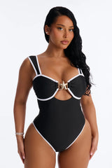 Noa 1 Piece Swimsuit & Cover Up Mini Skirt Sunsuit - Black/White