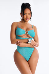 Ophelia Swirl Hardware Shimmer 1 Piece Swimsuit - Teal