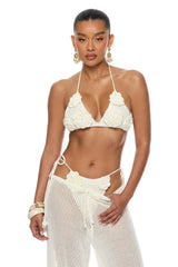 Island Living Floral Applique 3 Piece Crochet Sunsuit Set - Ivory
