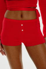 Cuddle Knit Booty Shorts - Cherry