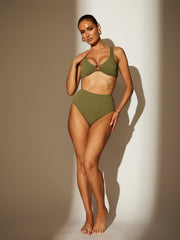 Binos Ring Detail Bikini Top in Khaki Zebra