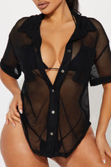 Summer Breeze Fishnet Cover Up Top - Black