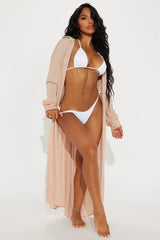 Breezy Nights Linen Swim Cover Up Kimono - Taupe